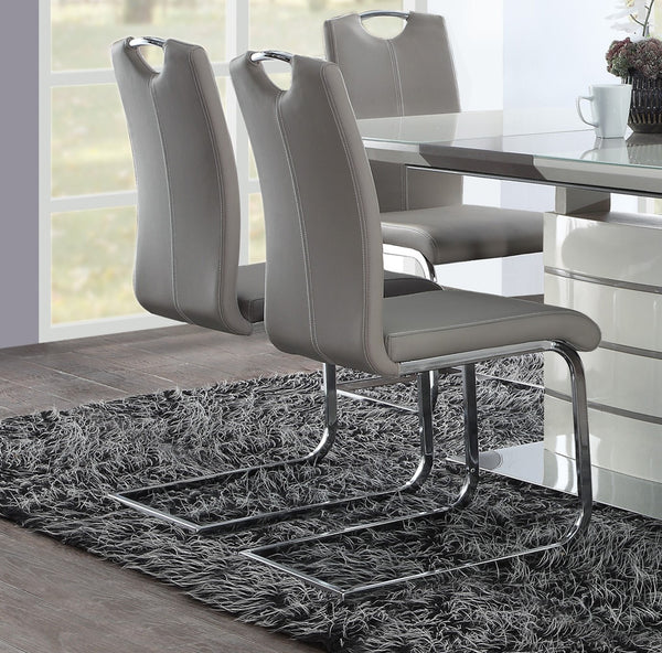 English Elm Unique Gray-Taupe Side Chairs Set of 2 — Chrome Metal Base, Faux Leather Upholstery, Vertical Stitching B01156551