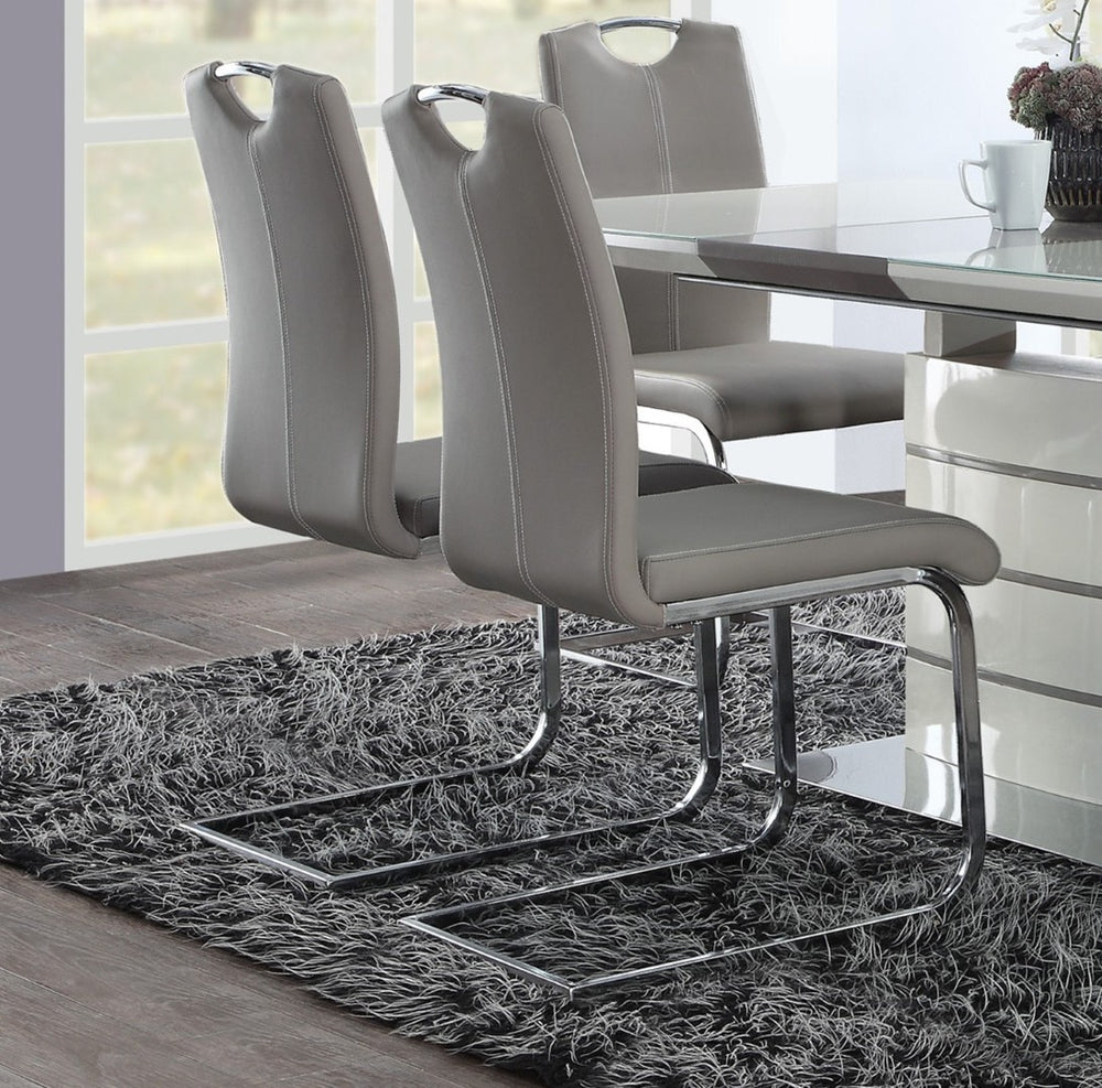 English Elm Modern High-gloss Dining Set with Extendable Table Chrome Pedestal and Four Faux Leather Chairs B011S00282