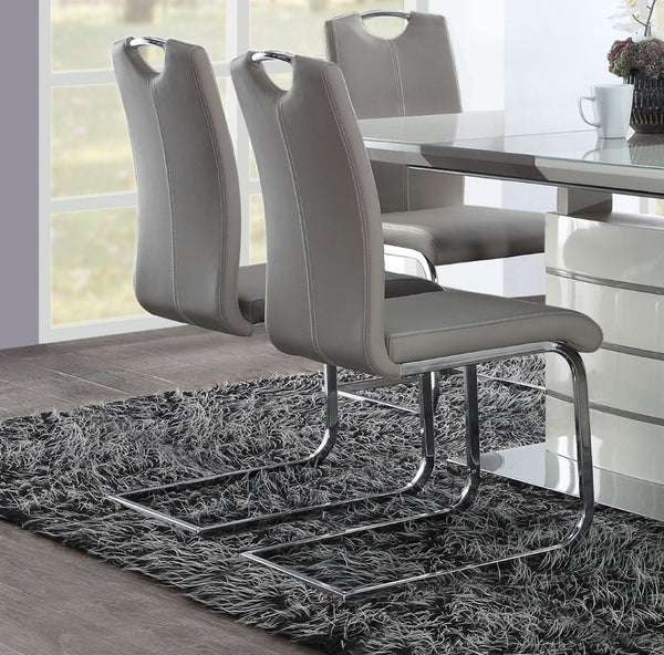 English Elm Modern High Gloss White Pedestal Dining Set with Chrome Accents and Faux Leather Chairs B011S00281