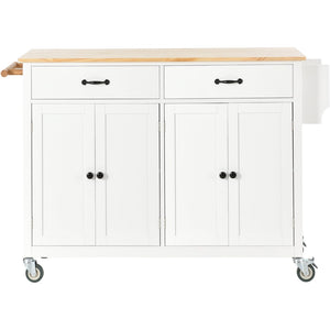 English Elm Kitchen Island Cart Solid Wood Top Farmhouse Style with Locking Casters and Spice Rack White WF286911AAW