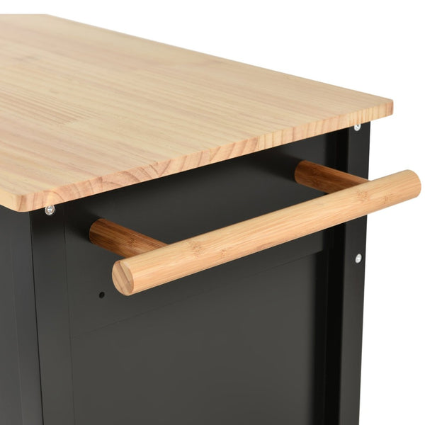 English Elm Kitchen Island Cart Solid Wood Top Four Door Cabinet Spice Towel Rack Locking Casters WF286911AAB