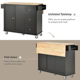 English Elm Rolling Mobile Kitchen Island With Solid Wood Top and Locking Wheels,52.7 Inch Width,Storage Cabinet and Drop Leaf Breakfast Bar,Spice Rack, Towel Rack & Drawer (Black)