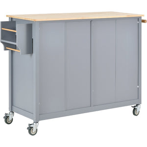 English Elm Kitchen Island Cart Solid Wood Top Farmhouse Style with Locking Casters and Spice Rack Blue WF286911AAG