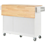 English Elm Rolling Mobile Kitchen Island With Solid Wood Top and Locking Wheels,52.7 Inch Width,Storage Cabinet and Drop Leaf Breakfast Bar,Spice Rack, Towel Rack & Drawer (White)