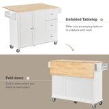 English Elm Rolling Mobile Kitchen Island With Solid Wood Top and Locking Wheels,52.7 Inch Width,Storage Cabinet and Drop Leaf Breakfast Bar,Spice Rack, Towel Rack & Drawer (White)