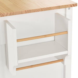 English Elm Kitchen Island Cart Solid Wood Top Farmhouse Style with Locking Casters and Spice Rack White WF286911AAW