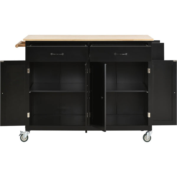 English Elm Kitchen Island Cart Solid Wood Top Four Door Cabinet Spice Towel Rack Locking Casters WF286911AAB