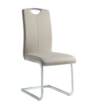 English Elm Unique Gray-Taupe Side Chairs Set of 2 — Chrome Metal Base, Faux Leather Upholstery, Vertical Stitching B01156551