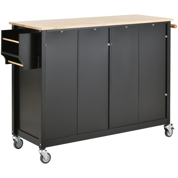 English Elm Kitchen Island Cart Solid Wood Top Four Door Cabinet Spice Towel Rack Locking Casters WF286911AAB