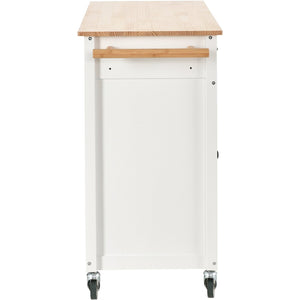 English Elm Kitchen Island Cart Solid Wood Top Farmhouse Style with Locking Casters and Spice Rack White WF286911AAW