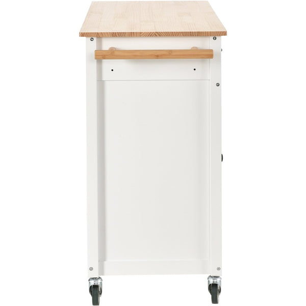 English Elm Kitchen Island Cart Solid Wood Top Farmhouse Style with Locking Casters and Spice Rack White WF286911AAW