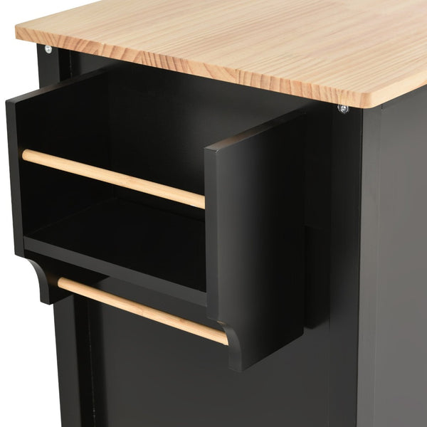 English Elm Kitchen Island Cart Solid Wood Top Four Door Cabinet Spice Towel Rack Locking Casters WF286911AAB