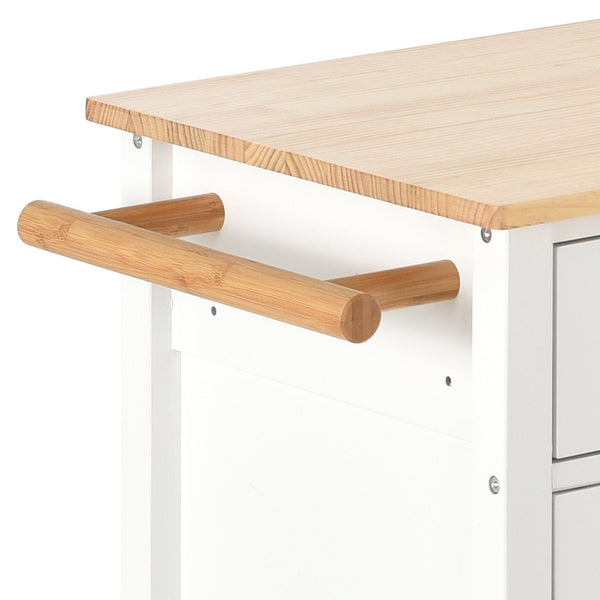 English Elm Kitchen Island Cart Solid Wood Top Farmhouse Style with Locking Casters and Spice Rack White WF286911AAW