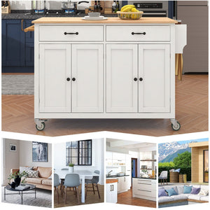 English Elm Kitchen Island Cart Solid Wood Top Farmhouse Style with Locking Casters and Spice Rack White WF286911AAW