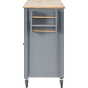 English Elm Kitchen Island Cart Solid Wood Top Farmhouse Style with Locking Casters and Spice Rack Blue WF286911AAG