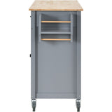 English Elm Kitchen Island Cart With Solid Wood Top and Locking Wheels,54.3 Inch Width,4 Door Cabinet and Two Drawers,Spice Rack, Towel Rack (Grey Blue)