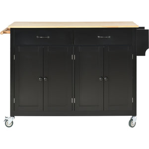 English Elm Kitchen Island Cart Solid Wood Top Four Door Cabinet Spice Towel Rack Locking Casters WF286911AAB