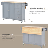 Hearth and Haven Rolling Mobile Kitchen Island with Solid Wood Top and Locking Wheels, 52.7 Inch Width, Storage Cabinet and Drop Leaf Breakfast Bar, Spice Rack, Towel Rack & Drawer (Grey Blue) WF287035AAG