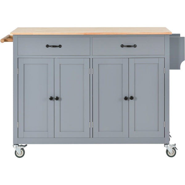 English Elm Kitchen Island Cart Solid Wood Top Farmhouse Style with Locking Casters and Spice Rack Blue WF286911AAG