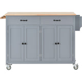 English Elm Kitchen Island Cart With Solid Wood Top and Locking Wheels,54.3 Inch Width,4 Door Cabinet and Two Drawers,Spice Rack, Towel Rack (Grey Blue)