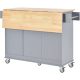 English Elm Rolling Mobile Kitchen Island With Solid Wood Top and Locking Wheels,52.7 Inch Width,Storage Cabinet and Drop Leaf Breakfast Bar,Spice Rack, Towel Rack & Drawer (Grey Blue)