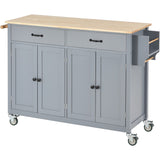 English Elm Kitchen Island Cart With Solid Wood Top and Locking Wheels,54.3 Inch Width,4 Door Cabinet and Two Drawers,Spice Rack, Towel Rack (Grey Blue)