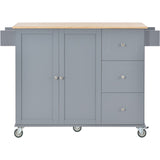 English Elm Rolling Mobile Kitchen Island With Solid Wood Top and Locking Wheels,52.7 Inch Width,Storage Cabinet and Drop Leaf Breakfast Bar,Spice Rack, Towel Rack & Drawer (Grey Blue)