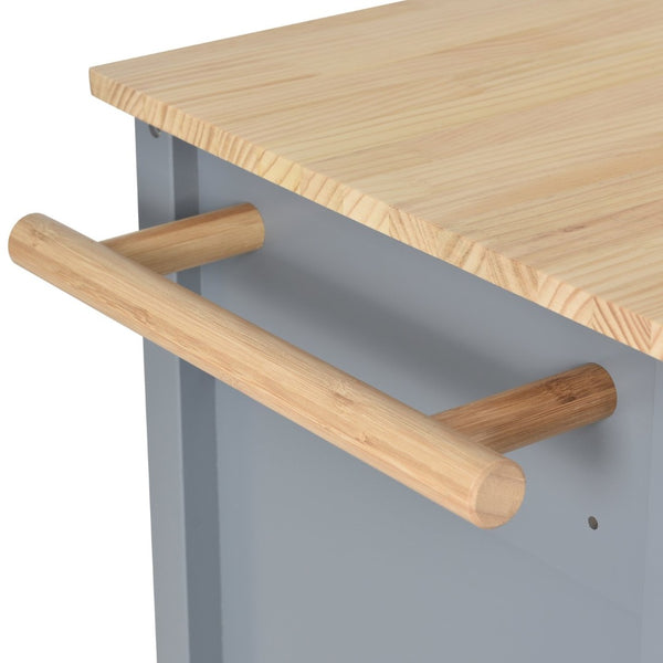 English Elm Kitchen Island Cart Solid Wood Top Farmhouse Style with Locking Casters and Spice Rack Blue WF286911AAG
