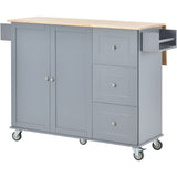 English Elm Rolling Mobile Kitchen Island With Solid Wood Top and Locking Wheels,52.7 Inch Width,Storage Cabinet and Drop Leaf Breakfast Bar,Spice Rack, Towel Rack & Drawer (Grey Blue)