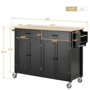 English Elm Kitchen Island Cart Solid Wood Top Four Door Cabinet Spice Towel Rack Locking Casters WF286911AAB