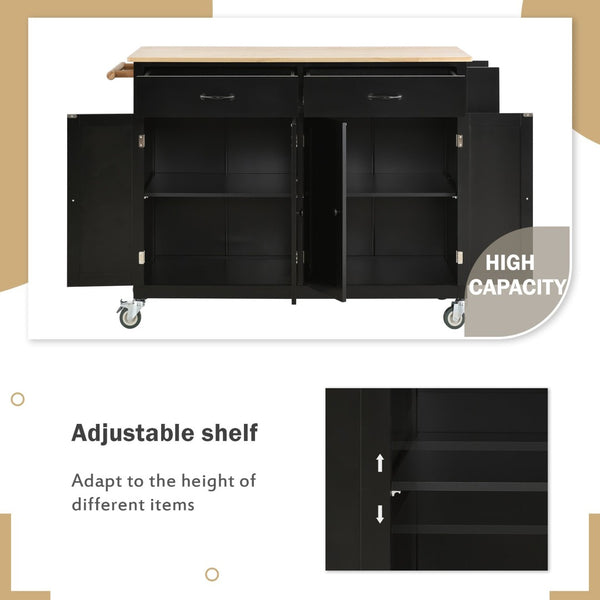 English Elm Kitchen Island Cart Solid Wood Top Four Door Cabinet Spice Towel Rack Locking Casters WF286911AAB