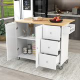 English Elm Rolling Mobile Kitchen Island With Solid Wood Top and Locking Wheels,52.7 Inch Width,Storage Cabinet and Drop Leaf Breakfast Bar,Spice Rack, Towel Rack & Drawer (White)