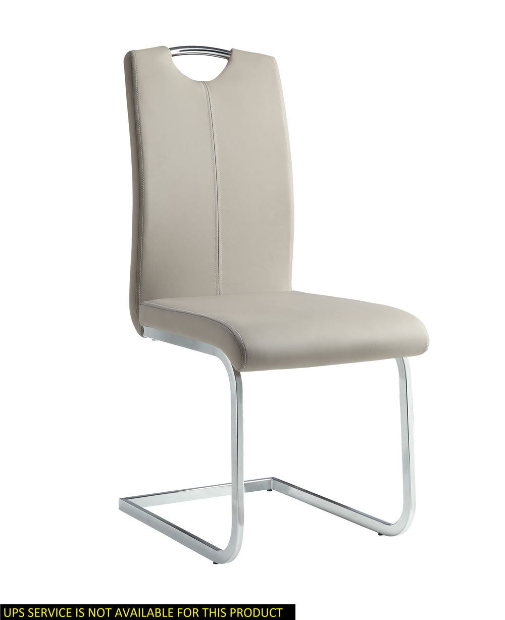 English Elm Unique Gray-Taupe Side Chairs Set of 2 — Chrome Metal Base, Faux Leather Upholstery, Vertical Stitching B01156551