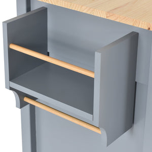 English Elm Kitchen Island Cart Solid Wood Top Farmhouse Style with Locking Casters and Spice Rack Blue WF286911AAG