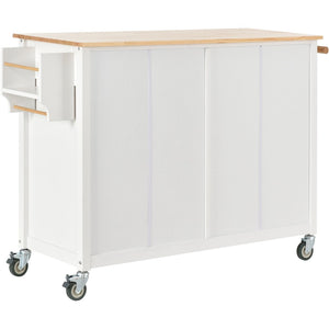 English Elm Kitchen Island Cart Solid Wood Top Farmhouse Style with Locking Casters and Spice Rack White WF286911AAW