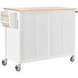 English Elm Kitchen Island Cart With Solid Wood Top and Locking Wheels,54.3 Inch Width,4 Door Cabinet and Two Drawers,Spice Rack, Towel Rack (White)