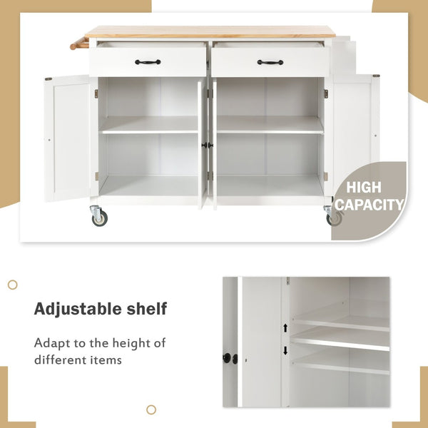 English Elm Kitchen Island Cart Solid Wood Top Farmhouse Style with Locking Casters and Spice Rack White WF286911AAW