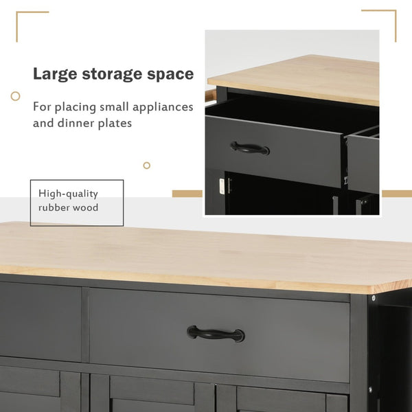 English Elm Kitchen Island Cart Solid Wood Top Four Door Cabinet Spice Towel Rack Locking Casters WF286911AAB