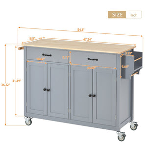 English Elm Kitchen Island Cart Solid Wood Top Farmhouse Style with Locking Casters and Spice Rack Blue WF286911AAG