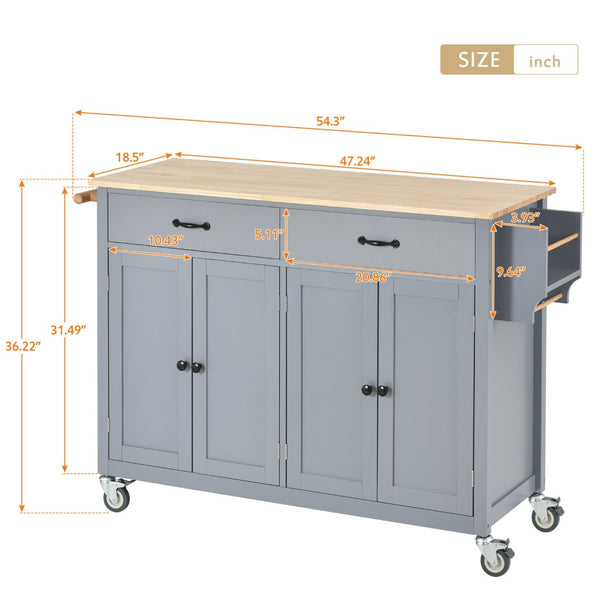 English Elm Kitchen Island Cart Solid Wood Top Farmhouse Style with Locking Casters and Spice Rack Blue WF286911AAG