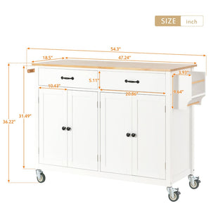 English Elm Kitchen Island Cart Solid Wood Top Farmhouse Style with Locking Casters and Spice Rack White WF286911AAW