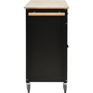 English Elm Kitchen Island Cart Solid Wood Top Four Door Cabinet Spice Towel Rack Locking Casters WF286911AAB