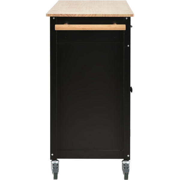 English Elm Kitchen Island Cart Solid Wood Top Four Door Cabinet Spice Towel Rack Locking Casters WF286911AAB