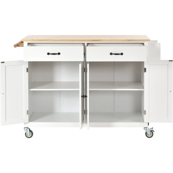 English Elm Kitchen Island Cart Solid Wood Top Farmhouse Style with Locking Casters and Spice Rack White WF286911AAW