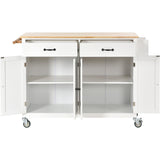 English Elm Kitchen Island Cart With Solid Wood Top and Locking Wheels,54.3 Inch Width,4 Door Cabinet and Two Drawers,Spice Rack, Towel Rack (White)