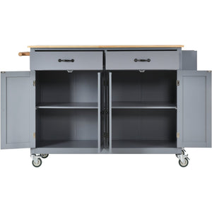 English Elm Kitchen Island Cart Solid Wood Top Farmhouse Style with Locking Casters and Spice Rack Blue WF286911AAG