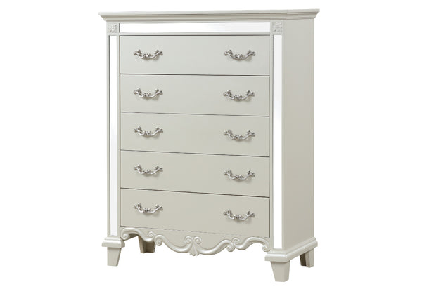 English Elm Milan White Mirror-Trimmmed Chest of Drawers — Romantic-Era Elegance, Luxury Finish & Dazzling Detail B00956628