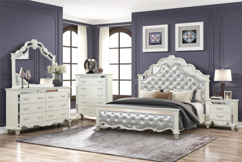 English Elm Milan White Mirror-Trimmmed Chest of Drawers — Romantic-Era Elegance, Luxury Finish & Dazzling Detail B00956628