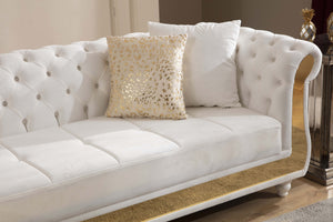 English Elm Gold Tufted Velvet L-Shaped Sectional Sofa with Quilted Seats, Gold Trim and Plush High-Density Cushions Beige B009S00935