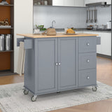 English Elm Rolling Mobile Kitchen Island With Solid Wood Top and Locking Wheels,52.7 Inch Width,Storage Cabinet and Drop Leaf Breakfast Bar,Spice Rack, Towel Rack & Drawer (Grey Blue)